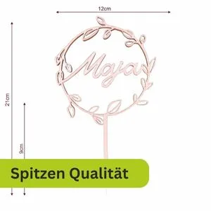 Personalized wooden cake topper with name birthday wedding baptism communion cake decoration (flower wreath) - product information 24