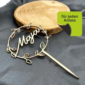 Personalized wooden cake topper with name birthday wedding baptism communion cake decoration (flower wreath) - product information 25