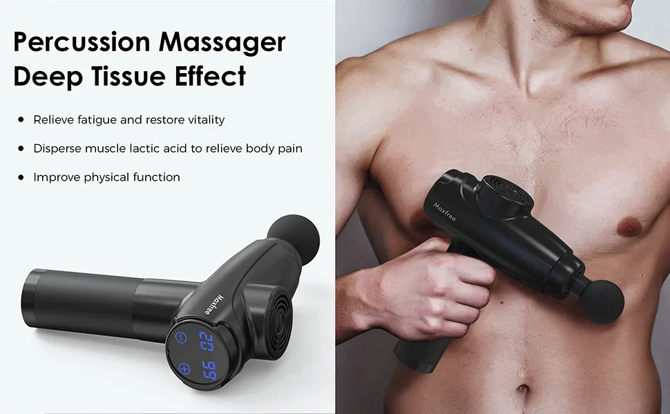 Maxfree Massage Gun for Neck, Back, Deep Tissue Percussion Muscle Electric Handheld Massagers for Athletes - Model EM-12(Black) - maxfree
