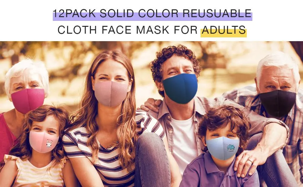 Unisex Solid Colors Fashion Washable & Reusable Cloth Face Masks, Breathable Comfort Face Covering Mixed Set I - 5 Pack - 12 Pack Solid Color Reusable Cloth Face Mask For Adult