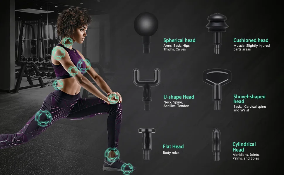WowTowel Percussion Massage Gun, Deep Tissue Muscle Electric Gun Handheld Vibration Massage Device Quiet Brushless Motor with 6 Massage Heads and 6 Adjustable Speed Dark Green - product information 2