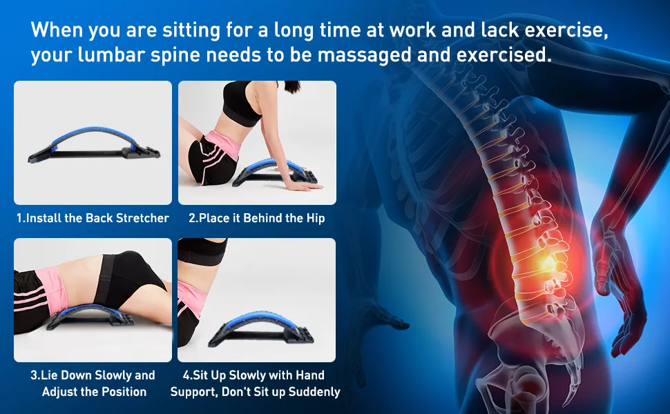 Back Stretcher, Cimoany Back Cracker for Lower Back Pain Relief Lower Back Stretcher with Magnet Adjustable Multi-Level for Scoliosis Herniated Disc Sciatica Black - Back Stretcher