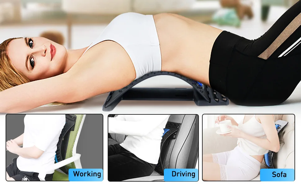Back Stretcher, Cimoany Back Cracker for Lower Back Pain Relief Lower Back Stretcher with Magnet Adjustable Multi-Level for Scoliosis Herniated Disc Sciatica Black - Back Stretcher