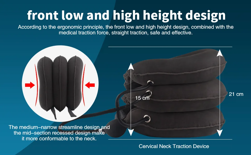 Cervical Neck Traction Device,Portable Neck Stretcher Cervical Traction Provide Neck Support and Neck Pain Relief,Neck Traction Devices for Home Use Neck Decompression (Grey) Dark Gray - inflatable foot rest