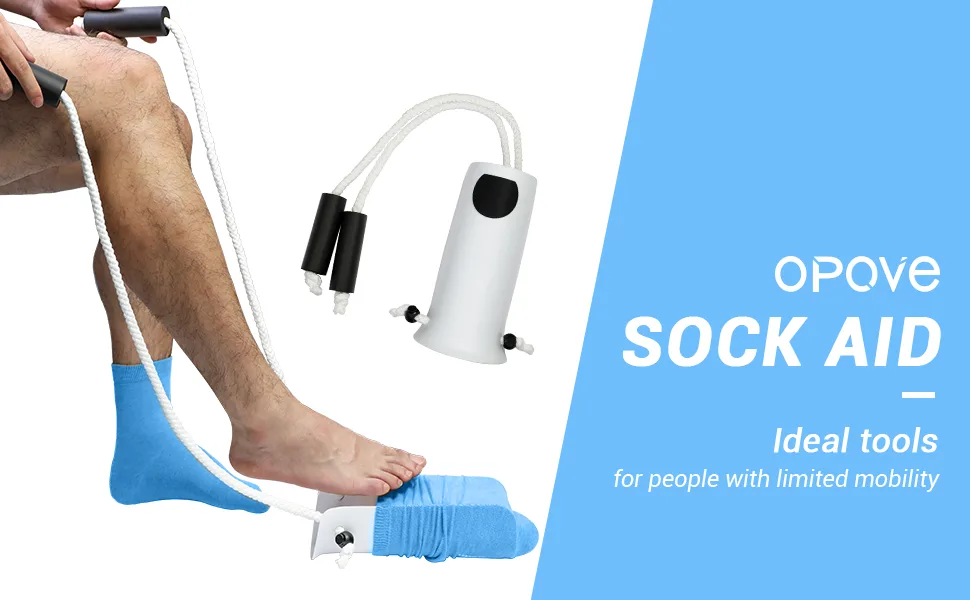 OPOVE Sock Aid Premium Socks Helper with Foam Handles and 31" Adjustable Cords for Elderly, Disability, Pregnant Women - sock helper easy on easy off