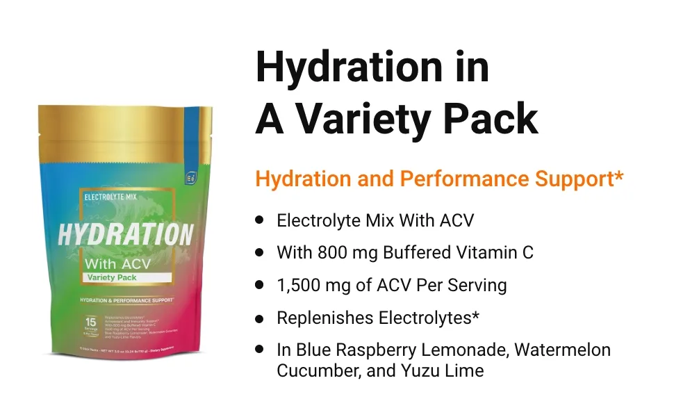 Hydration Powder Packets - Variety Pack | Sugar Free Electrolyte Drink Mix | with ACV & Vitamin C | 15 Stick Packs - by Essential elements Variety Pack 15 Count (Pack of 1) - hydration-15variety-electrolyte mix with acv