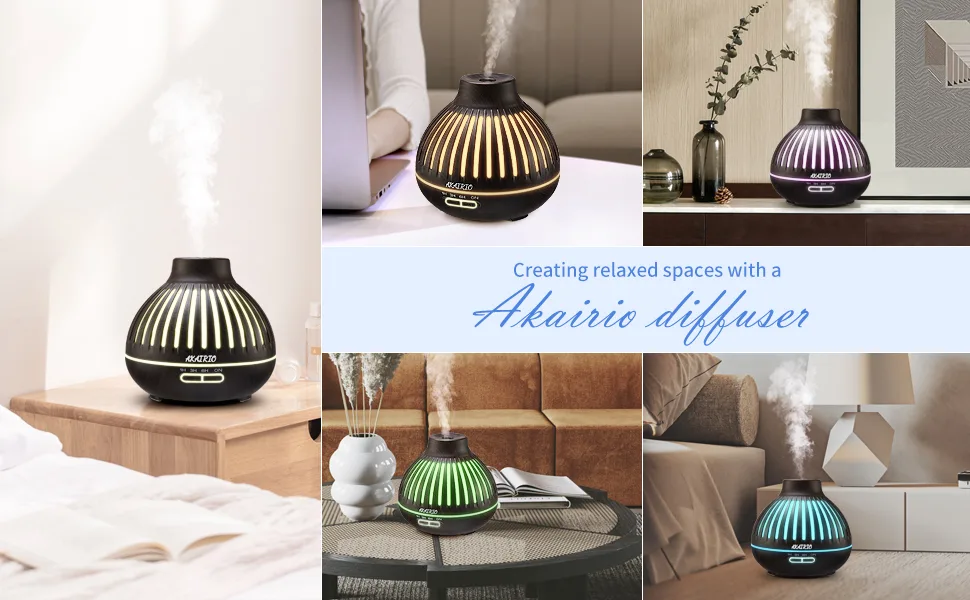 Aromatherapy Diffusers with Essential Oils Set,Office Cool Mist Humidifier Diffuser with Ambient Light 3 Times Settings,Ultrasonic Bedroom Vaporizers Aroma Oil Diffuser with Waterless Auto Shut-Off Black - diffuser for home