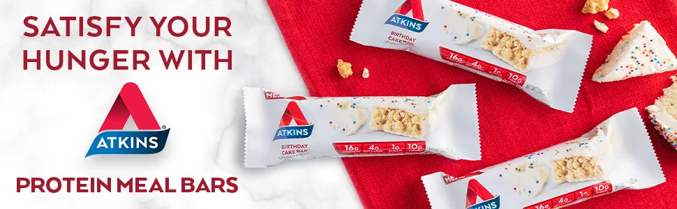 Atkins Birthday Cake Protein Meal Bar. Crispy & Creamy with Real Almond Butter. Keto-Friendly, 5 Count (Pack of 6) - Atkins