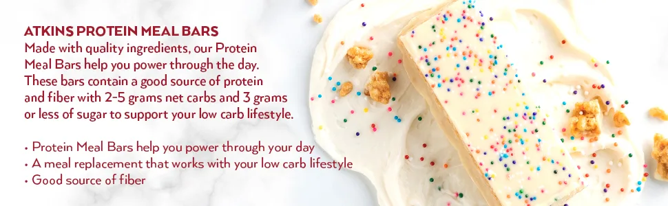 Atkins Birthday Cake Protein Meal Bar. Crispy & Creamy with Real Almond Butter. Keto-Friendly, 5 Count (Pack of 6) - atkins