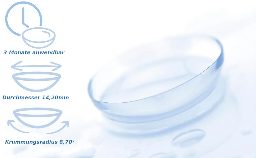 Design lens colored contact lenses 1 pair (2 hours) naturally acting sky blue color lenses + storage container with strength -0.75 "Natural Sky" -0.75 - Einfache Handhabung detaillierte Beschreibung der technischen Einzelheiten Details der Augenlinse