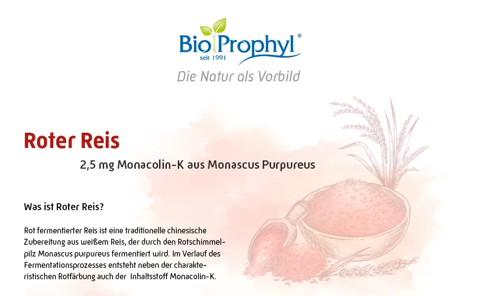 BioProphyl Red Rice 2.5 mg Monacolin-K from Monascus Purpureus - free from citrinin - 100 vegetable capsules for three months - Roter Reis 2,5 mg