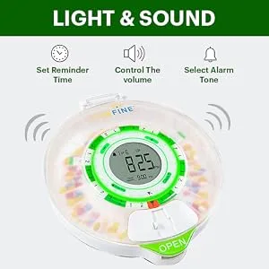 LiveFine 28-Day Automatic Pill Dispenser with Upgraded LCD Display, Key Lock, Sound & Light for Prescriptions, Medication, Vitamins, Supplements & More Clear Lid - product information 7
