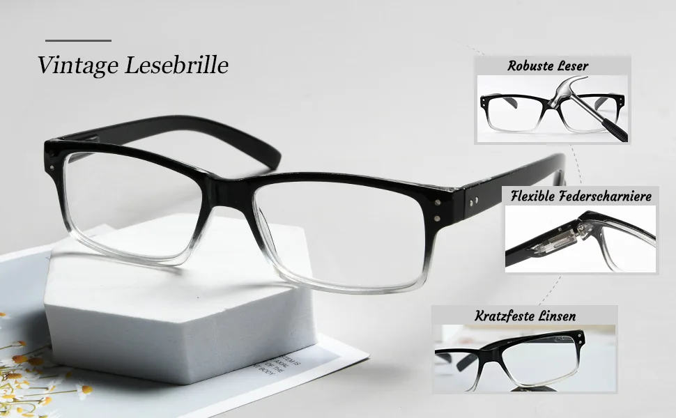 Eyekepper 5 pieces Classic Spring Hinge Reading Glasses Sun Reading Glasses 3 Black 2 Tortoiseshell 0.0 Diopter - Vintage Lesebrille robust und langlebig