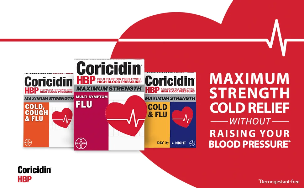 Coricidin Hbp, Decongestant-free Maximum Strength Multi-symptom Flu Tablets, 24 Count - bayer coricidin high blood pressure flu cold cough congestion fever sneezing sore throat medicine