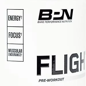 Bare Performance Nutrition, Flight Pre Workout, Energy, Focus & Endurance, Formulated with Caffeine Anhydrous, DiCaffeine Malate, N-Acetyl Tyrosine (30 Servings, Blue Raspberry) - bpn; flight; pre workout; preworkout; powder; electrolytes; energy; caffeine; mental focus; sport