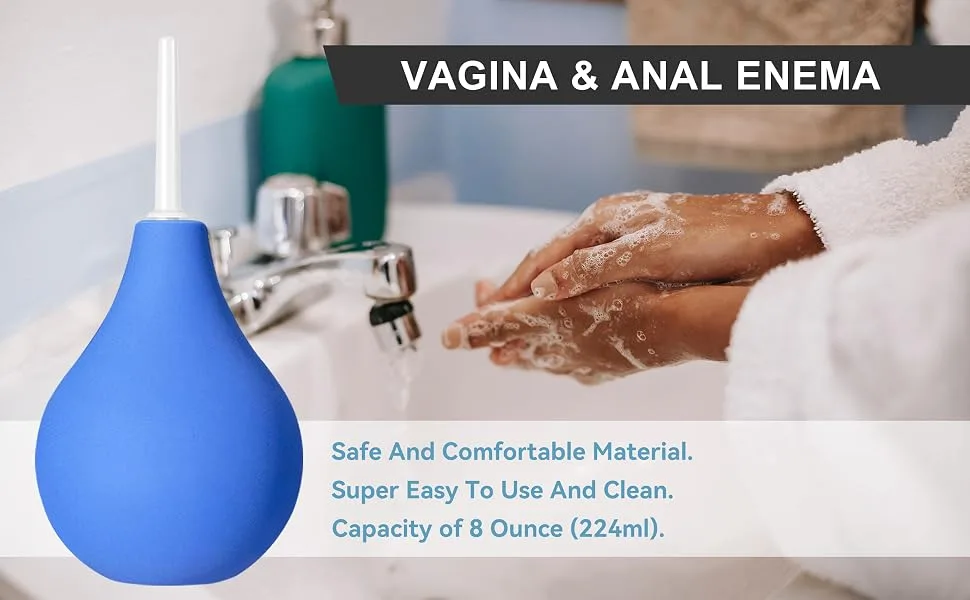 TopQuaFocus Enema Bulb Enema Kit Anal Vaginal Douche for Men Women 8OZ Capacity with 4 Replaceable Nozzles (Blue) 224-blue - product information 1