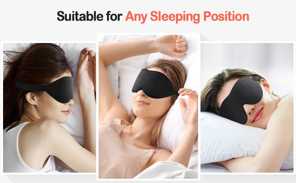 LitBear Eye Mask for Sleeping, Sleep Masks for Women Men Side Sleeper 2022 Light Blocking, 3D Contoured Cup Sleeping Mask, Soft Breathable Sleep Eye Mask with Adjustable Elastic Strap for Flight Nap Black - For Any Sleeping Position