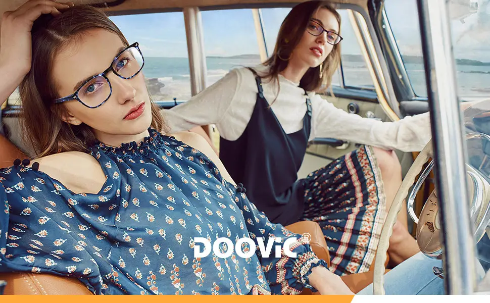 DOOViC Blue Light Filter Reading Glasses Square Frame Large Lenses Prescription Glasses 024 Blue Tortoiseshell 0.0 x - DOOViC Lesebrille