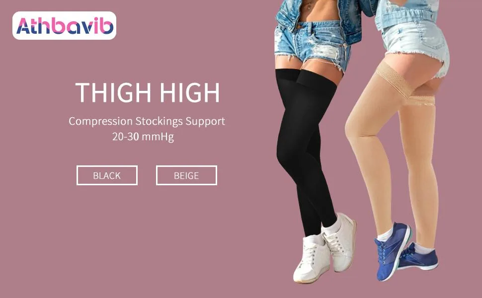 Thigh High Compression Stockings 20-30 mmHg, Closed Toe Socks for Women & Men Black Large - ATHBAVIB THIGH HIGH COMPRESSION STOCKINGS