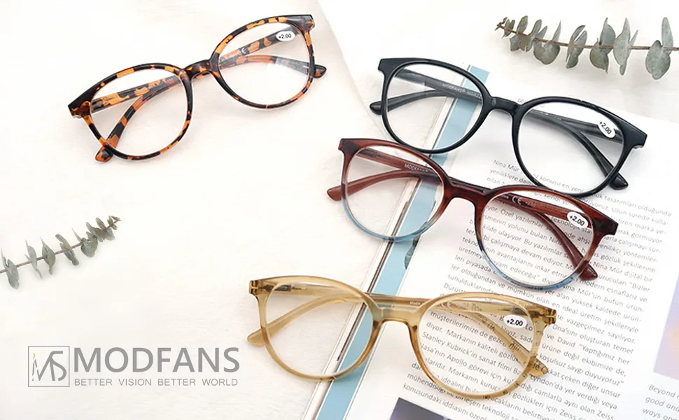 Women Reading Glasses 4Pack Large Round Frame Readers Spring Hinges with 4 Pouch 4 Pack Mix Color 2.0 x - product information 2