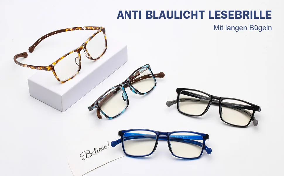DOOViC Blue Light Filter Reading Glasses Square Frame Large Lenses Glasses with Prescription Strength 1216 Blue 3.0 x - lesebrille quadratisch
