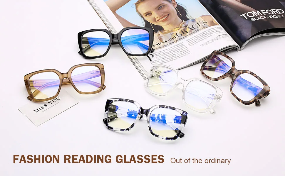 DOOViC Blue Light Filter Glasses/Reading Glasses Oversize Modern Women JS028 028c1 Black 1.25 x - blaulichtfilter brille damen