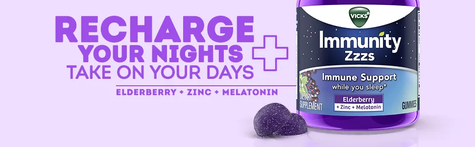 Vicks Immunity ZZZs, Elderberry, Melatonin, and Antioxidant Zinc, Immune Support, Naturally Fall Asleep, 56 Gummies - Vicks, Immunity