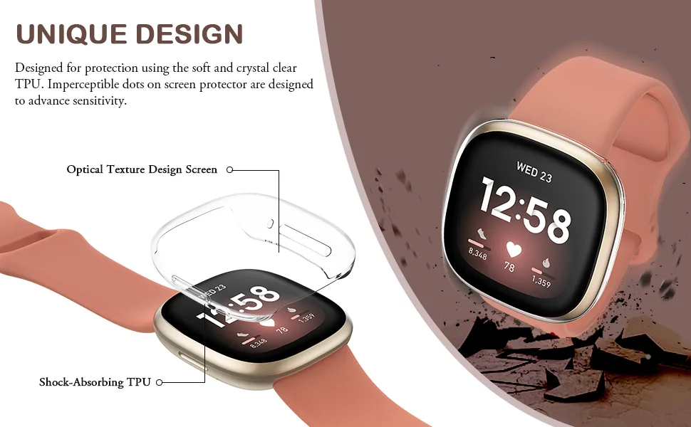 [3 Pack] Tensea Compatible with Fitbit Versa 3 / Sense Screen Protector Case, Soft TPU Bumper Full Around Fit bit Versa3 Sense Cover Protective Accessories (Clear/Clear/Clear, 3) Clear/Clear/Clear 3 - product information 2