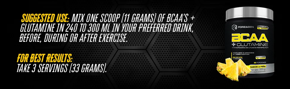Forzagen BCAA Powder with Glutamine 30 Servings, Branched Chain Amino Acid Powder, Recovery Post Workout, Build, Hydration Available 4 Flavors (Pineapple) - SUGGESTED USE