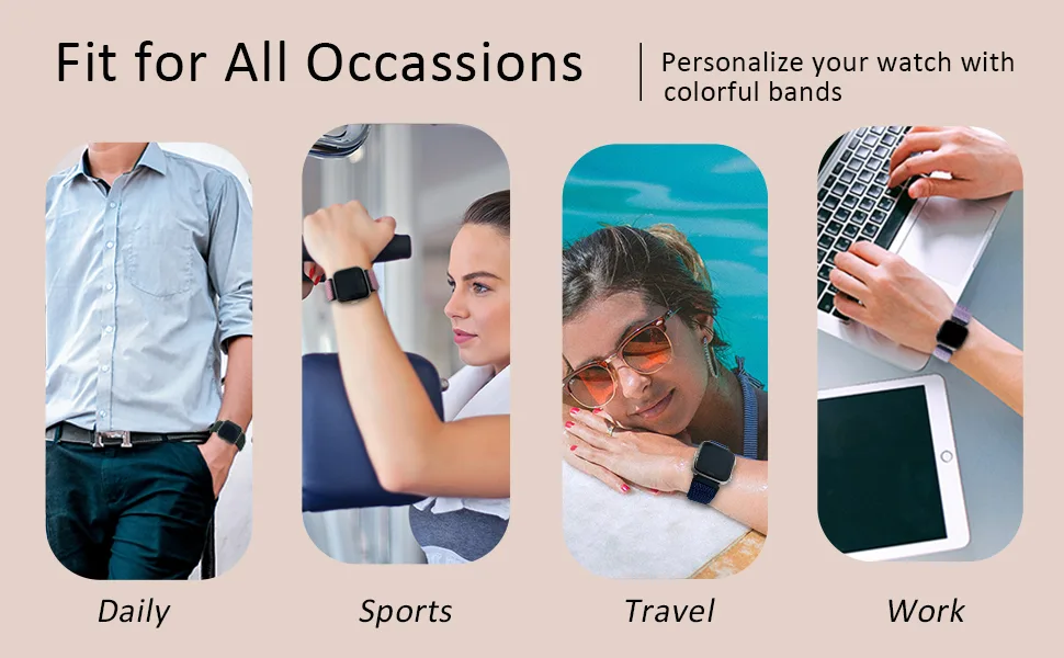 BOTNUW 4 Pack Elastic Bands Compatible with Fitbit Versa 2 /Versa /Versa SE/Versa Lite Wristbands Fitness Smart Watch, Soft Loop Nylon Adjustable Stretchy Replacement Straps for Women Men Boho Green & Colorful & Leopard & … - fitbit versa 2 bands for women