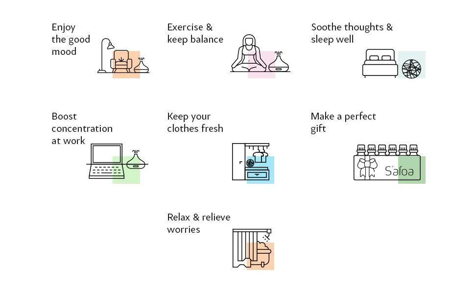 Essential Oils for Diffusers for Home - Set of 6 - Tea Tree, Rosemary, Lavender, Peppermint, Orange, Eucalyptus - Essential Oil Set - 4 Rotang Balls - Perfect Starter Gift Kit - Enjoy the good mood Boost concentration Exercise & Keep balance Soothe thoughts & sleep well