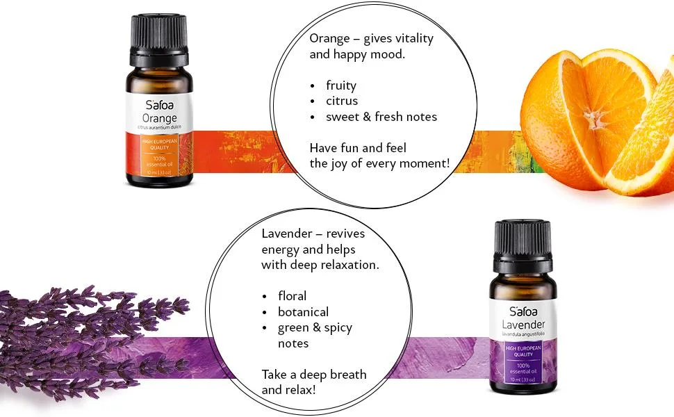 Essential Oils for Diffusers for Home - Set of 6 - Tea Tree, Rosemary, Lavender, Peppermint, Orange, Eucalyptus - Essential Oil Set - 4 Rotang Balls - Perfect Starter Gift Kit - Essential oils set, Essential oils for diffuser, oils for home, aromatherapy essential oils