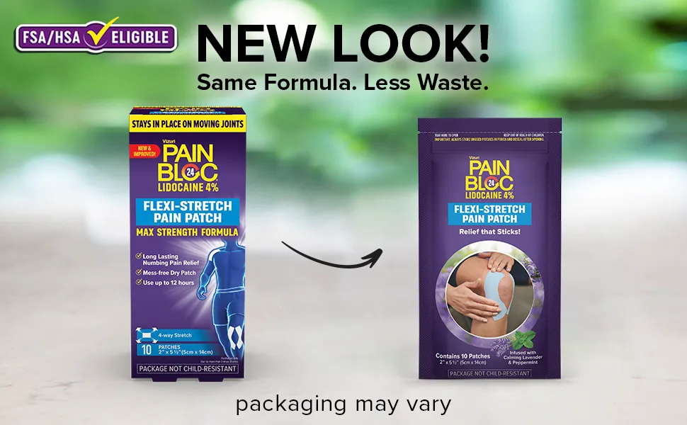 PainBloc24 Flexi-Stretch Adhesive Pain Patch — Topical Patches with Lidocaine 4% — Maximum Strength Relief for Back, Knee, Muscles — 10 Single Pack Strips - non slip bicep shoulder nerves temporary refreshed travel apply veins rebajar espalda adults body