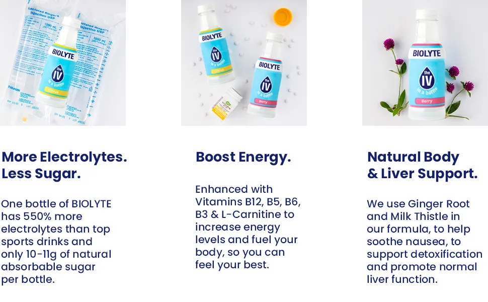 BIOLYTE Electrolyte Drink, Berry 12 pack | IV Liquid Bottle for Dehydration | Hydration Supplement Drink with B Vitamins | Amino Acid Energy Drinks | Keto-Friendly Natural Low Sugar - More Electrolytes, Less Sugar. Boost Energy. Natural Body & Liver Support.