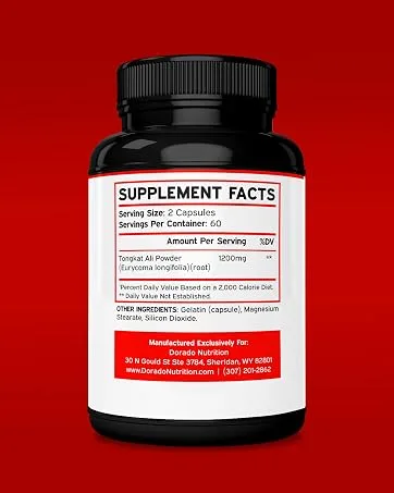 Tongkat Ali Extract (Longjack) Eurycoma Longifolia, 1200mg per Serving, (120 Capsules) - Indonesian Ginseng - Stamina, Drive, Athletic Performance & Muscle Mass - Gluten Free & Non-GMO - product information 2