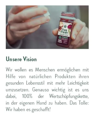 LiveFresh protein powder chocolate (450g) |Vegan drinking meal from rice soy pea & hemp protein |With 29g protein per portion of chocolate 450g - Livefresh Markengeschichte