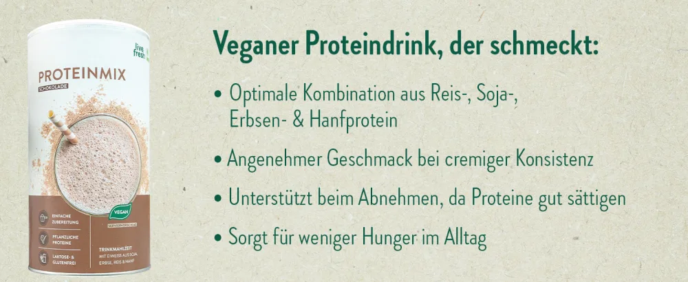 LiveFresh protein powder chocolate (450g) |Vegan drinking meal from rice soy pea & hemp protein |With 29g protein per portion of chocolate 450g - Proteinpulver