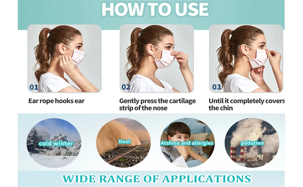 Black Disposable Face Masks 4 Layers Protection 50Pcs, Breathable Dust Mask Mouth Covers for Adult - product information 6