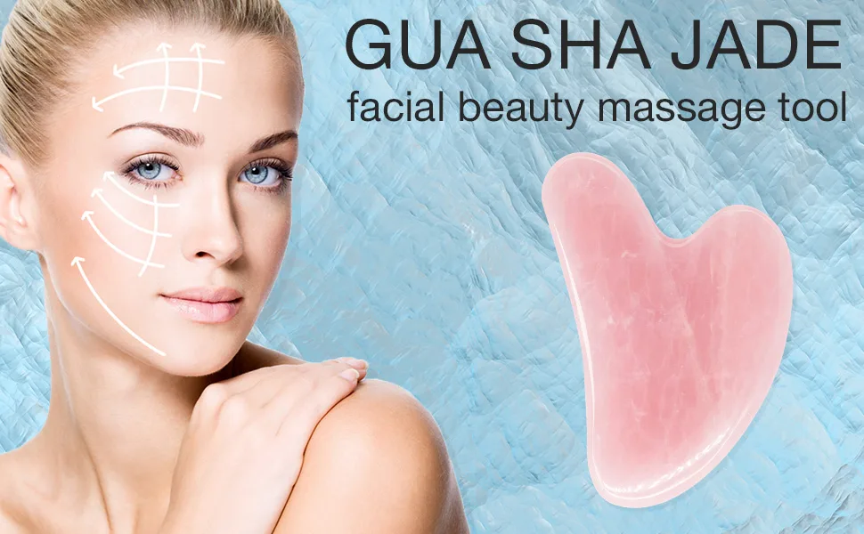 Gua Sha Massage Tool Rose Quartz Jade GuaSha Facial Tool, Gua-Sha Stone for Neck Body SPA Acupressure Scraping Massage Trigger Point Treatment - Gua Sha Massage Tool
