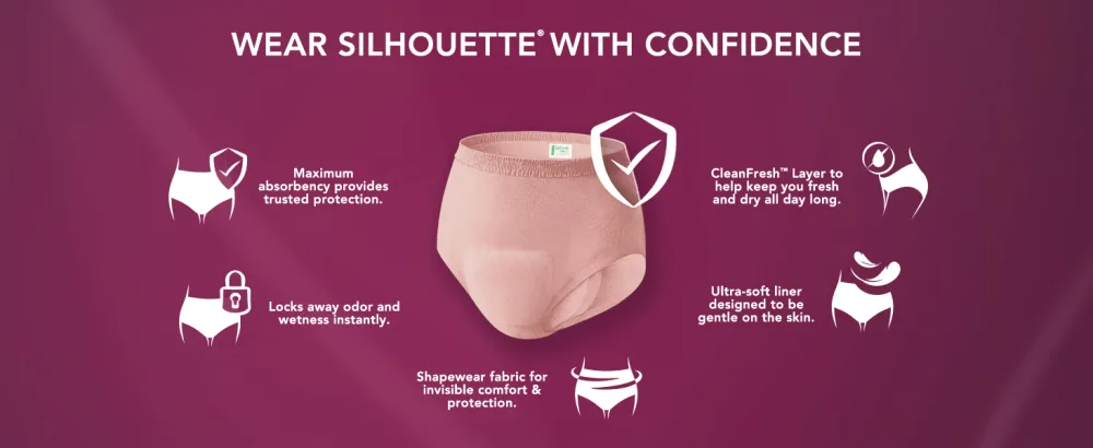 Depend Silhouette Incontinence Underwear, Large (40–52" Waist), Maximum Absorbency, Black, 52 Count (2 Packs of 26) Large (52 Count) - wear silhouette with confidence