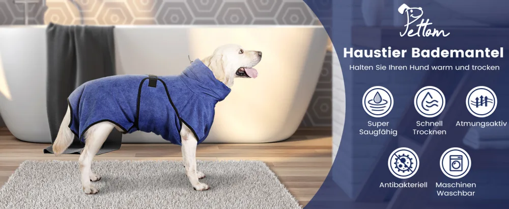 Pettom dog bathrobe microfiber dog towel quickly drying microfiber towel super absorbent comfortable and with adjustable straps for pets dogs and cats blue (m) m blue - Mikrofaser Hunde Bademantel Badetuch Hundebademantel Waschbare