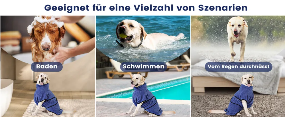 Pettom dog bathrobe microfiber dog towel quickly drying microfiber towel super absorbent comfortable and with adjustable straps for pets dogs and cats blue (m) m blue - Mikrofaser Hunde Bademantel Badetuch Hundebademantel Waschbare