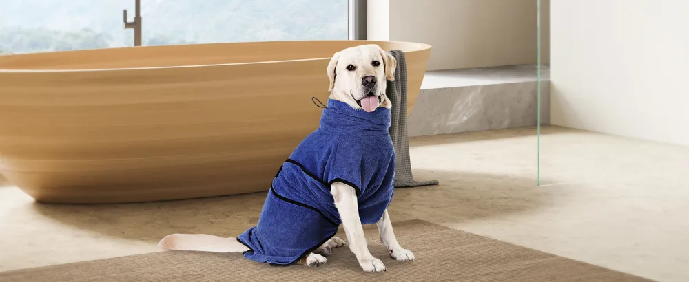 Pettom dog bathrobe microfiber dog towel quickly drying microfiber towel super absorbent comfortable and with adjustable straps for pets dogs and cats blue (m) m blue - Mikrofaser Hunde Bademantel Badetuch Hundebademantel Waschbare