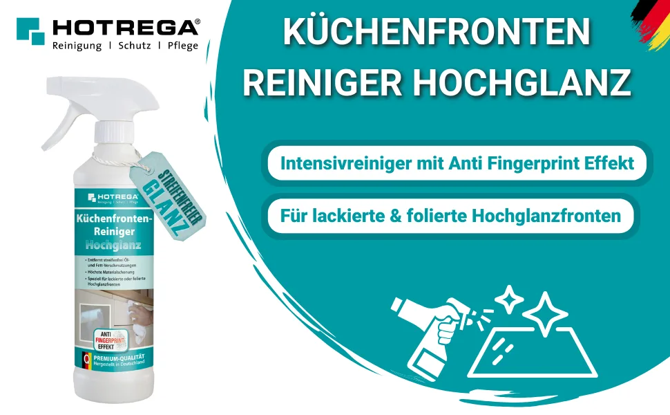 HOTREGA kitchen front cleaner high gloss 500ml - kitchen cleaning kitchen cleaner intensive cleaner front cleaner (3x 500ml) - HOTREGA Küchenfronten-Reiniger Hochglanz 500ml