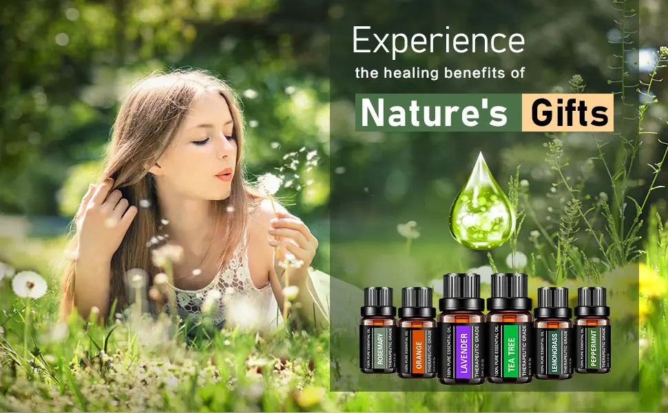 YIKUBEE Diffusers for Essential Oils Large Room, 500ml Diffuser with Essential Oils Included 6x10mL, Essential Oil Diffusers, Aromatherapy Diffuser, Humidifiers for Bedroom Wood Grain With Oils - 500ml Diffuser with Essential Oils Included 6x10mL