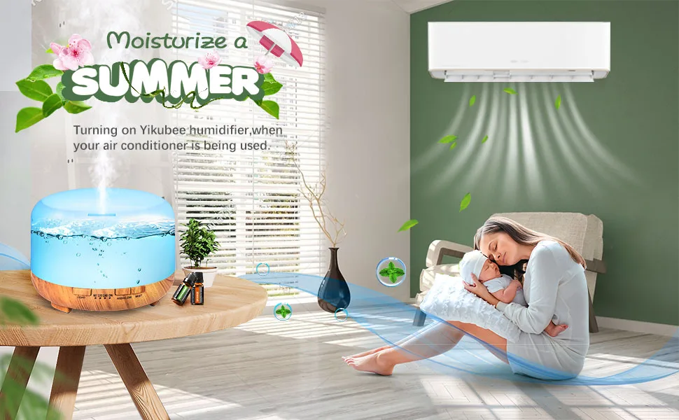 YIKUBEE Diffusers for Essential Oils Large Room, 500ml Diffuser with Essential Oils Included 6x10mL, Essential Oil Diffusers, Aromatherapy Diffuser, Humidifiers for Bedroom Wood Grain With Oils - Aromatherapy Oil Diffuser with Cool Mist