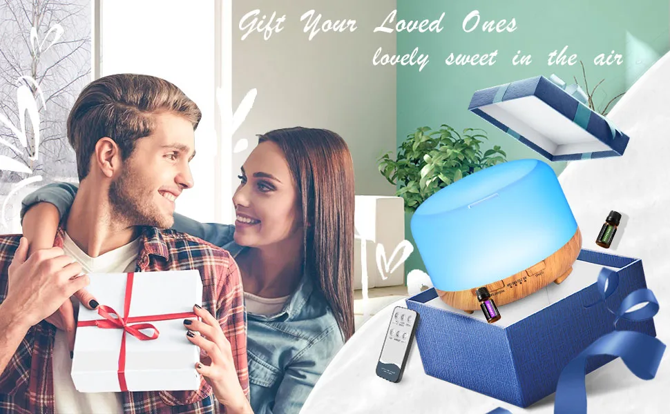 YIKUBEE Diffusers for Essential Oils Large Room, 500ml Diffuser with Essential Oils Included 6x10mL, Essential Oil Diffusers, Aromatherapy Diffuser, Humidifiers for Bedroom Wood Grain With Oils - diffuser is gift