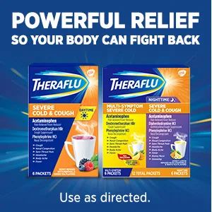 Theraflu Multi-Symptom Severe Cold and Severe Cold Cough Combo 12 ct Powder Plus Severe Cold Cough Daytime 6 ct Powder - powerful relief so your body can fight back