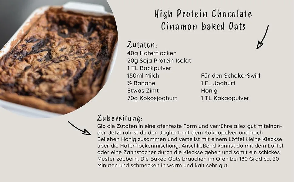2 kg soy protein isolate | Soy protein powder | 90% protein content | Vegan | Protein powder | Taste Market Soy 2 kg - Sojaprotein Isolat Rezept High Protein Chocolate Cinamon bakes Oats