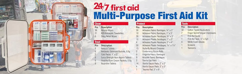 336 Piece First Aid Kit, Plastic Case - 24/7 Multi Purpose First Aid Kit